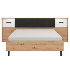 Manželská postel s osvětlením 160x200 budoni - dub artisan/černá/bílá