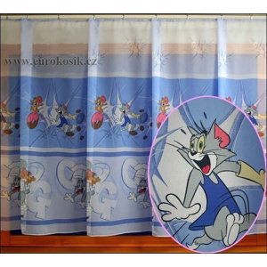 V115 záclona tom a jerry modrá - záclona se zapravením okrajů