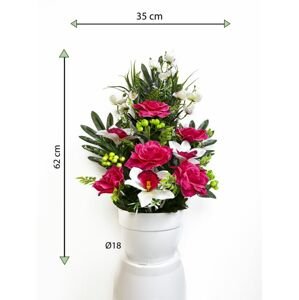 Umělá květina růže v květináč, tmavě růžová, 62 cm