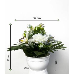 Dekorativní miska s umělou růží a orchidejí, bílá, 32 cm