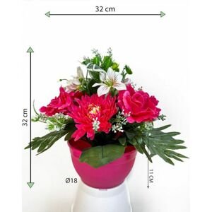 Dekorativní miska s umělou chryzantémou a růží, růžová, 32 cm