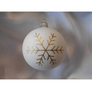 Vánoční ozdoby Střední vánoční koule s vločkou 6 ks - bílá/zlatá