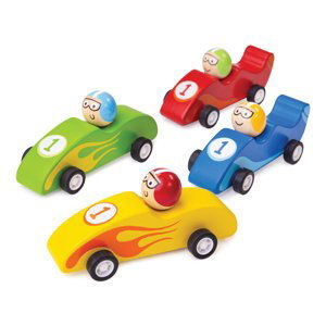 Bigjigs Toys Barevné dřevěné závodní auto 1ks