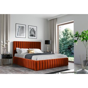 Eka Čalouněná postel INTIMA 160x200 cm Barva látky Trinity: (2317) Oranžová, Úložný prostor: S dřevěným rámem úložného prostoru