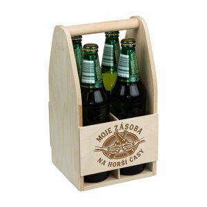 FK Dřevěný nosič na pivo MOJE ZÁSOBA NA HORŠÍ ČASY - 30x16x16 cm, Přírodní