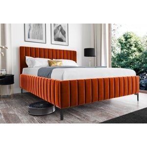Eka Čalouněná postel INTIMA+ 120x200 cm Barva látky Trinity: (2317) Oranžová, Úložný prostor: S dřevěným rámem úložného prostoru