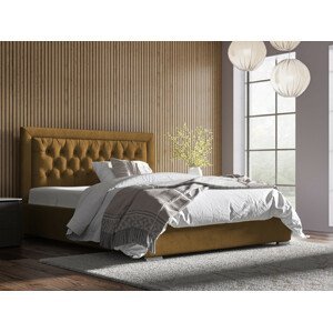 Eka Čalouněná postel Mona - Kronos 120x200 cm Barva látky: Hořčicová (01), Úložný prostor: S dřevěným rámem úložného prostoru