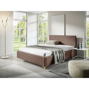 Eka Čalouněná postel SARAH+ 120x200 cm Barva látky Trinity: (2305) Tmavá béžová, Úložný prostor: S dřevěným rámem úložného prostoru
