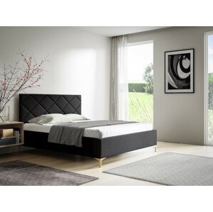 Eka Čalouněná postel DIAMOND+ 140x200 cm Barva látky Trinity: (2316) Černá, Úložný prostor: S dřevěným rámem úložného prostoru