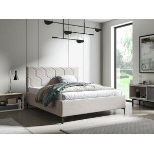 Eka Čalouněná postel MEDOX+ 90x200 cm Barva látky Trinity: (2301) Krémová bíla, Úložný prostor: S dřevěným rámem úložného prostoru