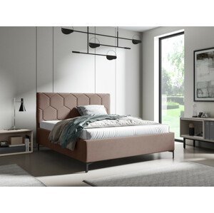 Eka Čalouněná postel MEDOX+ 90x200 cm Barva látky Trinity: (2305) Tmavá béžová, Úložný prostor: S dřevěným rámem úložného prostoru