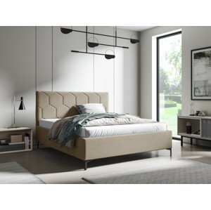 Eka Čalouněná postel MEDOX+ 160x200 cm Barva látky Trinity: (2303) Světlá béžová, Úložný prostor: S dřevěným rámem úložného prostoru