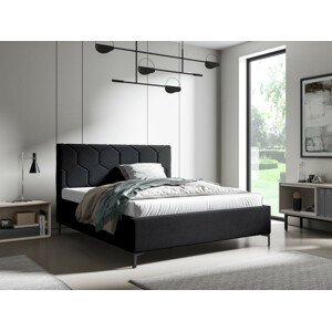Eka Čalouněná postel MEDOX+ 160x200 cm Barva látky Trinity: (2316) Černá, Úložný prostor: S dřevěným rámem úložného prostoru