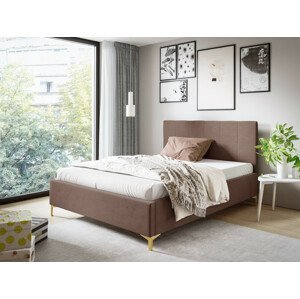 Eka Čalouněná postel SMART+ 90x200 cm Barva látky Trinity: (2305) Tmavá béžová, Úložný prostor: S dřevěným rámem úložného prostoru