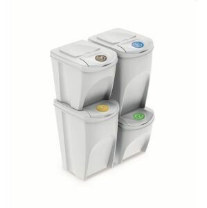 PRO Sada 4 odpadkových košů SORTIBOX V bílá, objem 2x25l a 2x35l