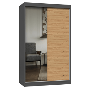 TPS Šatní skříň IGA 120 cm se zrcadlem - Antracit / Dub artisan
