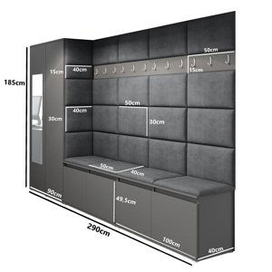 Eka Předsíňová stěna s čalouněnými panely Trinity 9 - Grafit / Světlá zelená 2321