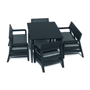 OGARDEN Sestava zahradního nábytku DELANO (stůl + 2 lavice + 2 židle) - Grafit