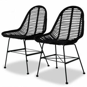 Jídelní židle 2 ks přírodní ratan Dekorhome Černá,Jídelní židle 2 ks přírodní ratan Dekorhome Černá