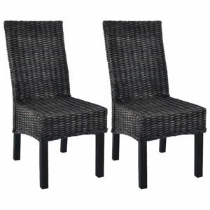 Jídelní židle 2 ks ratan / mangovník Dekorhome Černá,Jídelní židle 2 ks ratan / mangovník Dekorhome Černá