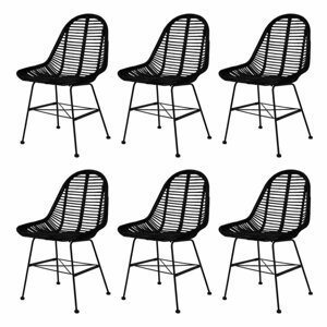 Jídelní židle 6 ks přírodní ratan Dekorhome Černá,Jídelní židle 6 ks přírodní ratan Dekorhome Černá