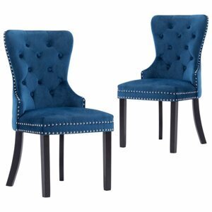 Jídelní židle 2 ks samet / kaučukovník Dekorhome Modrá,Jídelní židle 2 ks samet / kaučukovník Dekorhome Modrá