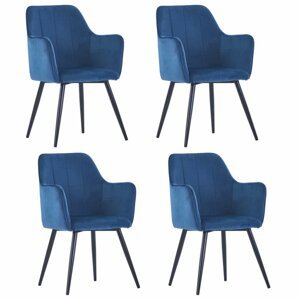 Jídelní židle 4 ks samet / ocel Dekorhome Modrá,Jídelní židle 4 ks samet / ocel Dekorhome Modrá