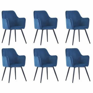 Jídelní židle 6 ks samet / ocel Dekorhome Modrá,Jídelní židle 6 ks samet / ocel Dekorhome Modrá