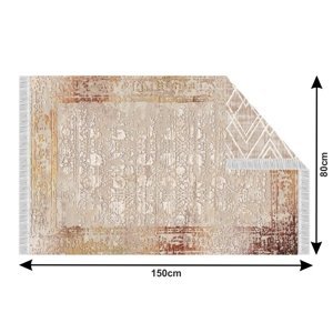 Oboustranný koberec s třásněmi NESRIN béžová / vzor 80x150 cm,Oboustranný koberec s třásněmi NESRIN béžová / vzor 80x150 cm