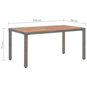 Zahradní stůl šedý polyratan / akácie Dekorhome 150x90x75 cm,Zahradní stůl šedý polyratan / akácie Dekorhome 150x90x75 cm