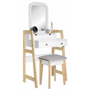 Toaletní stolek s taburetem bílá / dřevo