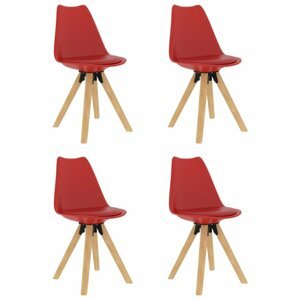 Jídelní židle 4 ks plast / umělá kůže / buk Dekorhome Červená,Jídelní židle 4 ks plast / umělá kůže / buk Dekorhome Červená