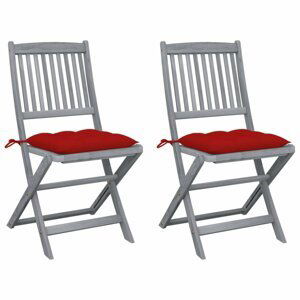 Skládací zahradní židle s poduškami 2 ks šedá Dekorhome Červená,Skládací zahradní židle s poduškami 2 ks šedá Dekorhome Červená