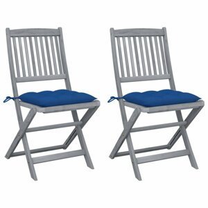 Skládací zahradní židle s poduškami 2 ks šedá Dekorhome Modrá,Skládací zahradní židle s poduškami 2 ks šedá Dekorhome Modrá