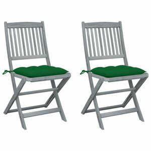 Skládací zahradní židle s poduškami 2 ks šedá Dekorhome Zelená,Skládací zahradní židle s poduškami 2 ks šedá Dekorhome Zelená