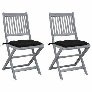 Skládací zahradní židle s poduškami 2 ks šedá Dekorhome Černá,Skládací zahradní židle s poduškami 2 ks šedá Dekorhome Černá