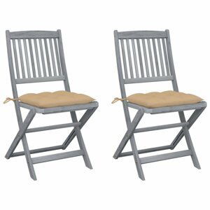 Skládací zahradní židle s poduškami 2 ks šedá Dekorhome Béžová,Skládací zahradní židle s poduškami 2 ks šedá Dekorhome Béžová