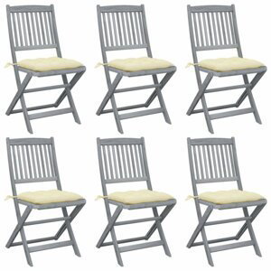 Skládací zahradní židle s poduškami 6 ks akácie Dekorhome Bílá,Skládací zahradní židle s poduškami 6 ks akácie Dekorhome Bílá