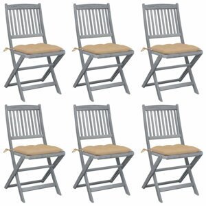 Skládací zahradní židle s poduškami 6 ks akácie Dekorhome Béžová,Skládací zahradní židle s poduškami 6 ks akácie Dekorhome Béžová