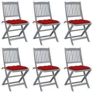 Skládací zahradní židle s poduškami 6 ks akácie Dekorhome Červená,Skládací zahradní židle s poduškami 6 ks akácie Dekorhome Červená