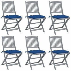 Skládací zahradní židle s poduškami 6 ks akácie Dekorhome Modrá,Skládací zahradní židle s poduškami 6 ks akácie Dekorhome Modrá