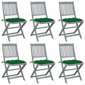 Skládací zahradní židle s poduškami 6 ks akácie Dekorhome Zelená,Skládací zahradní židle s poduškami 6 ks akácie Dekorhome Zelená