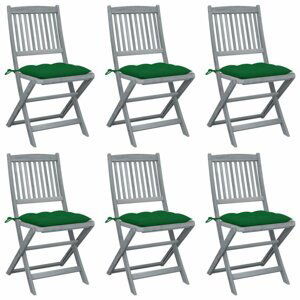 Skládací zahradní židle s poduškami 6 ks akácie Dekorhome Zelená,Skládací zahradní židle s poduškami 6 ks akácie Dekorhome Zelená