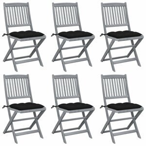 Skládací zahradní židle s poduškami 6 ks akácie Dekorhome Černá,Skládací zahradní židle s poduškami 6 ks akácie Dekorhome Černá