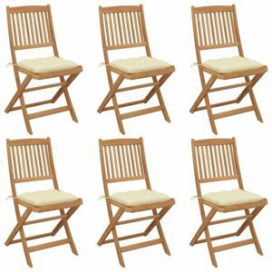 Skládací zahradní židle s poduškami 6 ks Dekorhome Krémová,Skládací zahradní židle s poduškami 6 ks Dekorhome Krémová