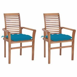 Zahradní jídelní židle s poduškou 2 ks teak Dekorhome Světle modrá,Zahradní jídelní židle s poduškou 2 ks teak Dekorhome Světle modrá