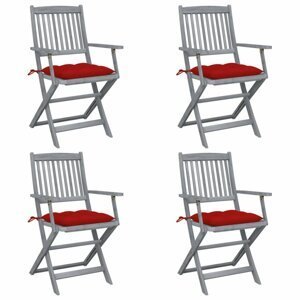 Skládací zahradní židle s poduškami 4 ks akácie Dekorhome Červená,Skládací zahradní židle s poduškami 4 ks akácie Dekorhome Červená