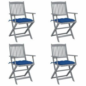 Skládací zahradní židle s poduškami 4 ks akácie Dekorhome Modrá,Skládací zahradní židle s poduškami 4 ks akácie Dekorhome Modrá