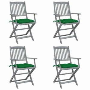 Skládací zahradní židle s poduškami 4 ks akácie Dekorhome Zelená,Skládací zahradní židle s poduškami 4 ks akácie Dekorhome Zelená