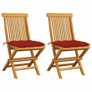 Skládací zahradní židle s poduškami 2 ks teak Dekorhome Červená,Skládací zahradní židle s poduškami 2 ks teak Dekorhome Červená